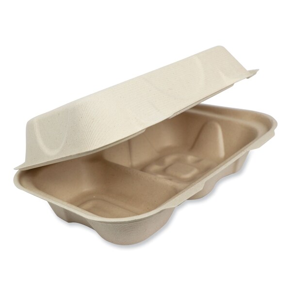 World Centric Fiber Hinged Containers, Hoagie Box, 9.2 x 6.4 x 3, Natural, Paper, 500PK TO-SC-U34D-LFP - main